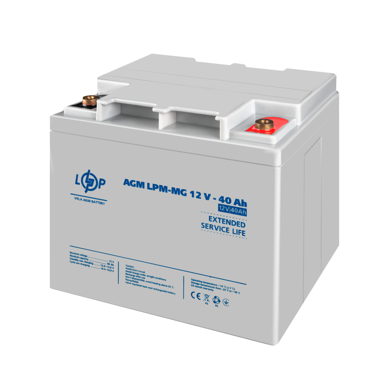 Акумулятор AGM мультигелевий 12 V 40 Ah 800 циклів для ДБЖ сонячних батарей систем резервного живлення, фото 1