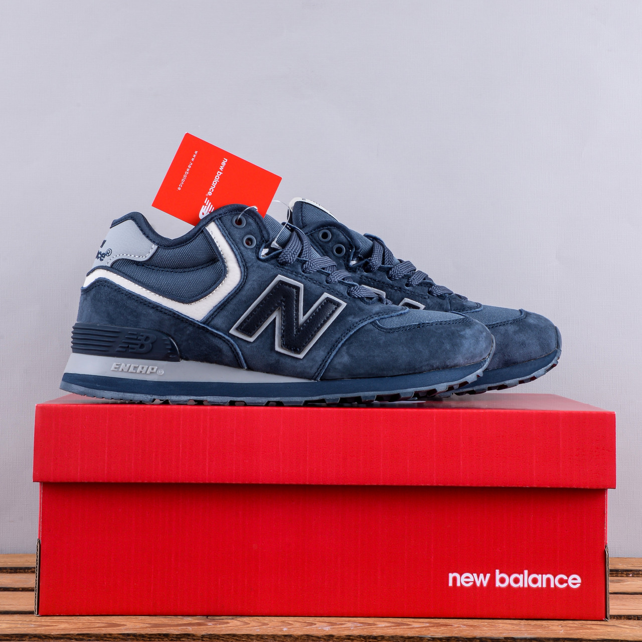 РОЗПРОДАЖ! ЗИМОВІ кросівки черевики New Balance 574 замшеві з хутром синій колір