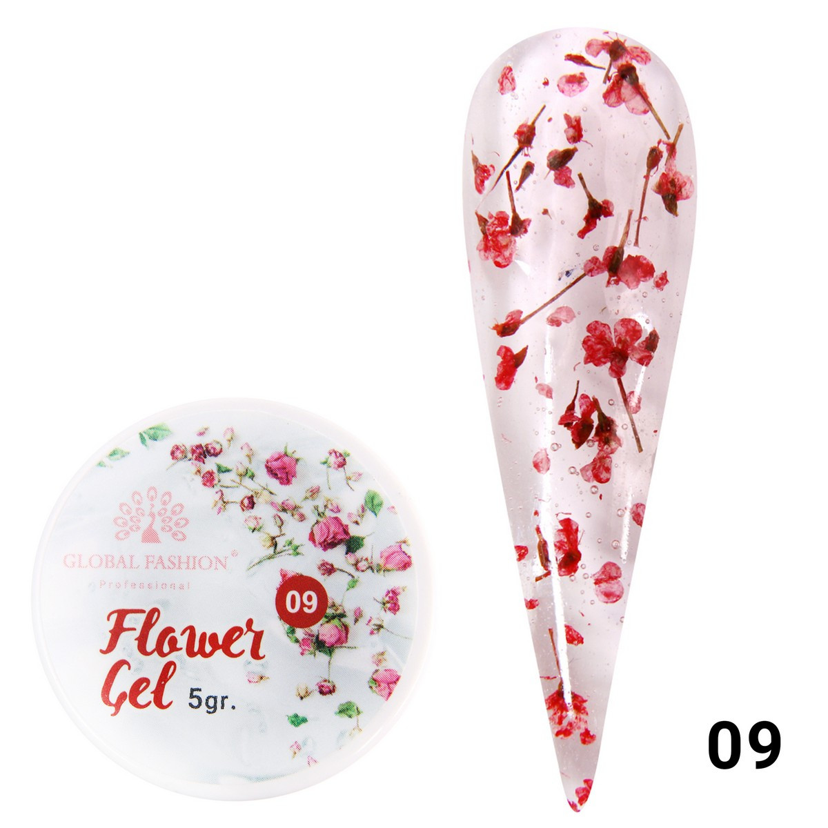 Гель-фарба із сухоцвітами Global Fashion Flower Gel 09, 5 г, фото 1