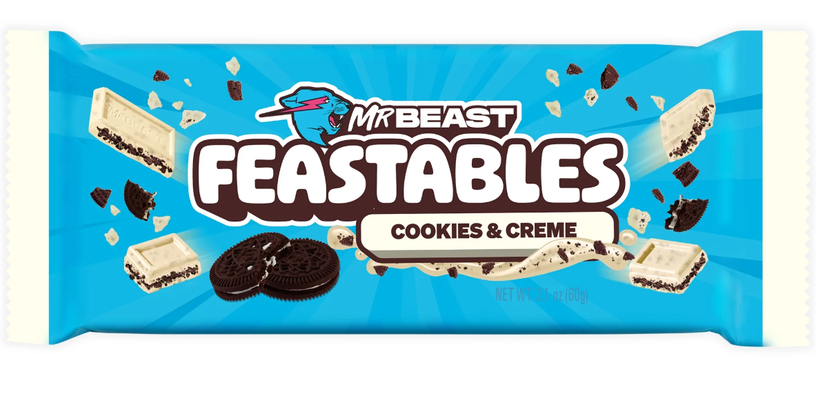 Білий шоколад Feastables Mr Beast Cookies Creme White Chocolate Bar 60г, фото 1