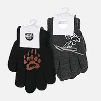 Набір дитячих зимових в'язаних рукавичок 2 пари для хлопчиків YO! RED-0200 14 Чорний +snowboard/Сірий +лапа (5906657220059)