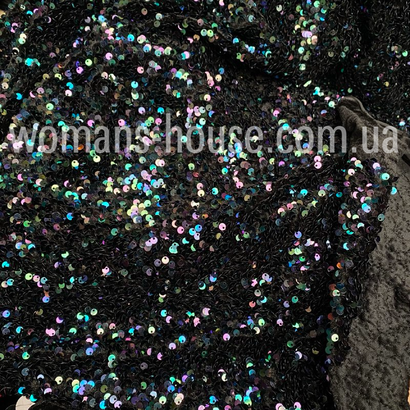 Велюр тканина з паєткою 150 см 200 г/м2 Хамелеон зелений на чорному велюрі, фото 1