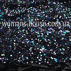 Велюр тканина з паєткою 150 см 200 г/м2 Хамелеон зелений на чорному велюрі, фото 2