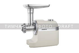 ARDESTO М'ясорубка, 1800Вт, 2кг/хв, 3 решітки, насадка для ковбас, кеббе, пластик, бежево-сріблястий