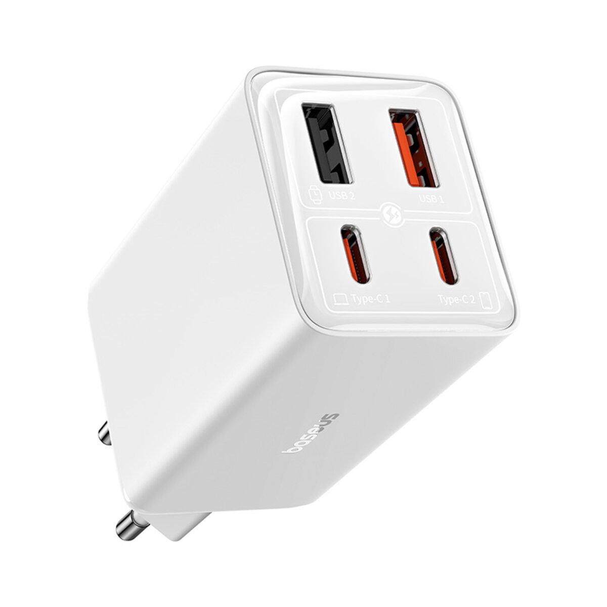 Мережевий зарядний пристрій Baseus GaN6 Pro Fast Charger 2C+2U 65W  EU Moon White((With:Mini White Cable