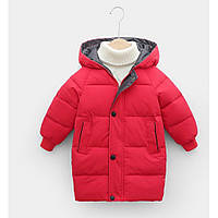 Пальто демисезонное Длинная куртка с капюшоном, Красный, 90 см