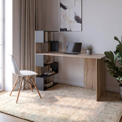 Cтіл комп'ютерний з полицями М-ЗОН Джеко 1416L лівий Сонома/Антрацит (MZN-031027), фото 1