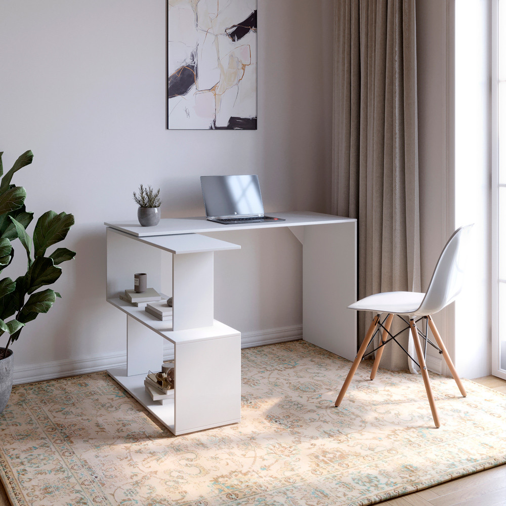 Стіл комп'ютерний поворотний з полицями М-ЗОН Джеко 1200 Німфея Альба (MZN-031031)