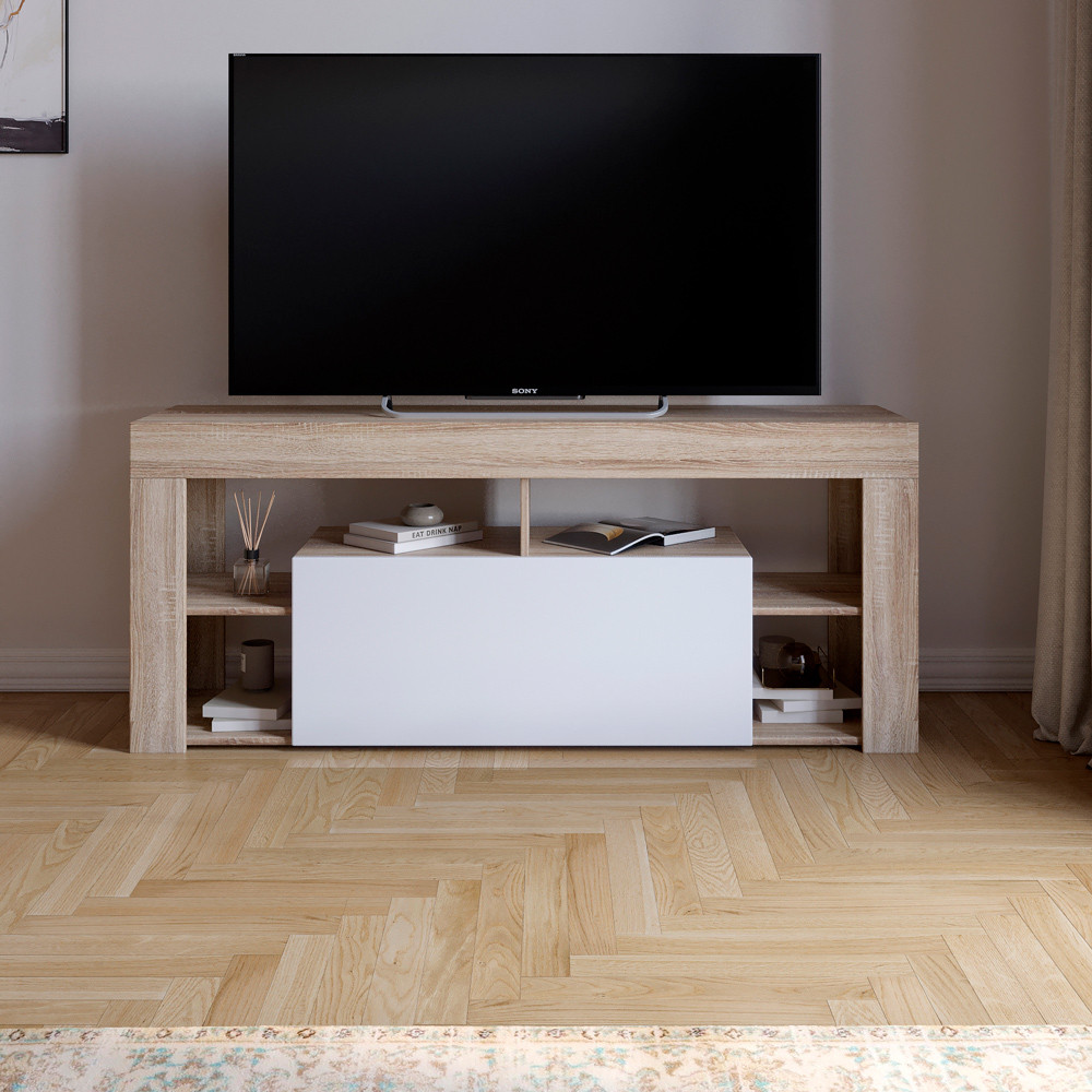 Тумба під телевізор із 4 полицями М-ЗОН Джеко 140 Сонома/Німфея Альба (MZN-031035)