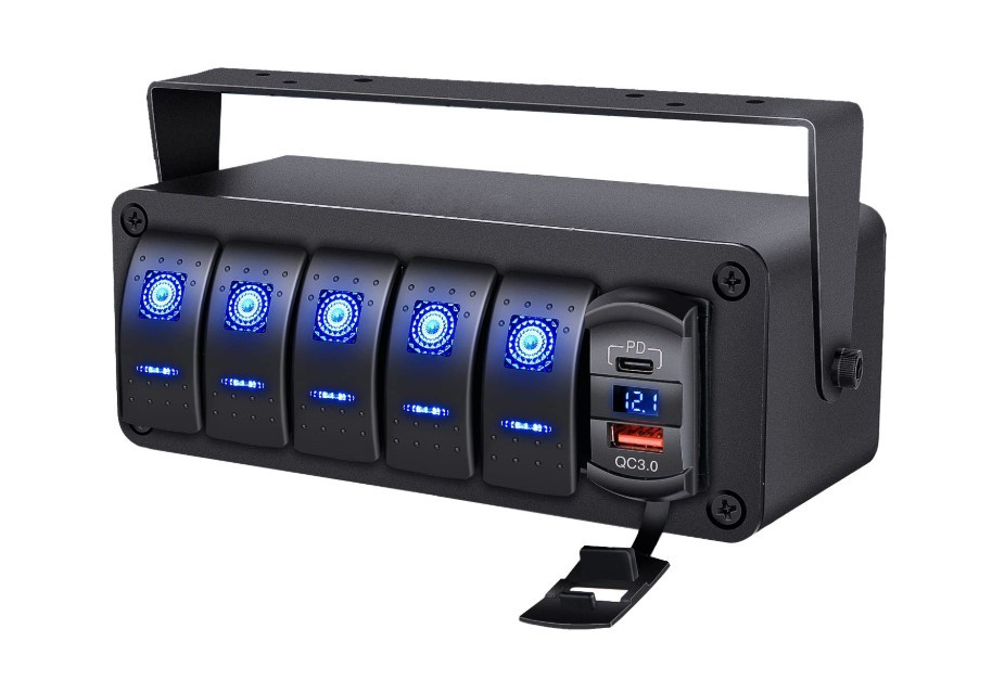 Універсальна автомобільна панель на 5 кнопок + вольтметр, 2 USB PD + QC