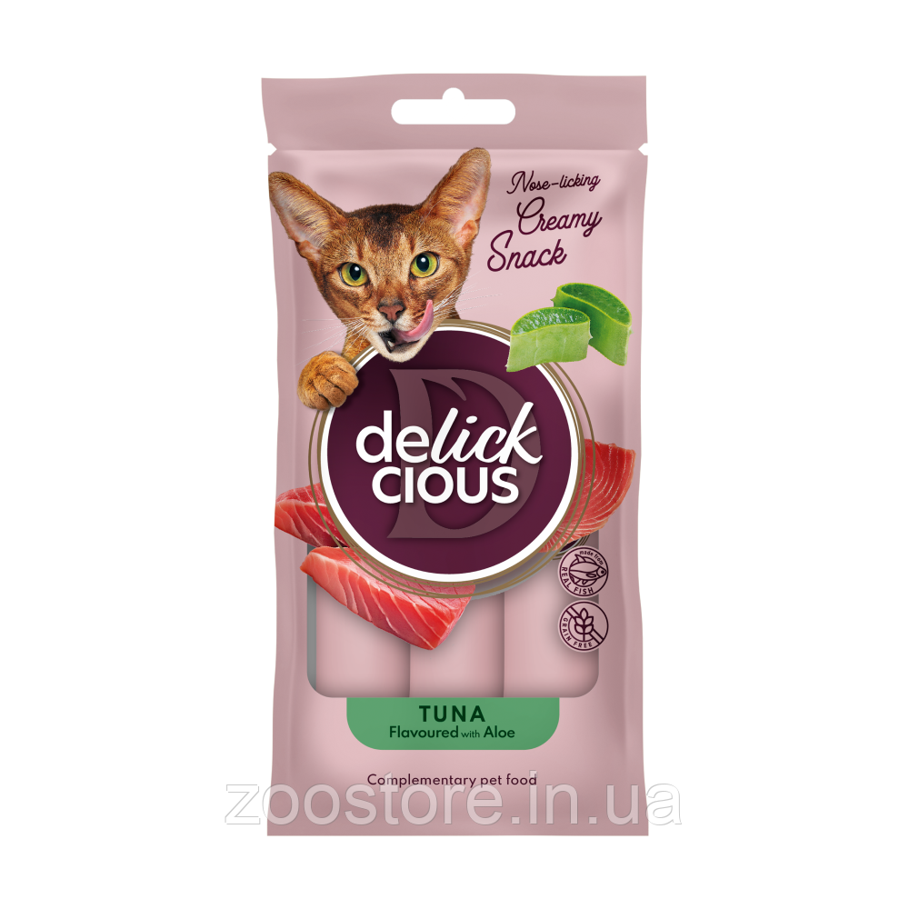 Кремові ласощі Delickcious для котів – Тунець з додаванням алое 4шт*15г