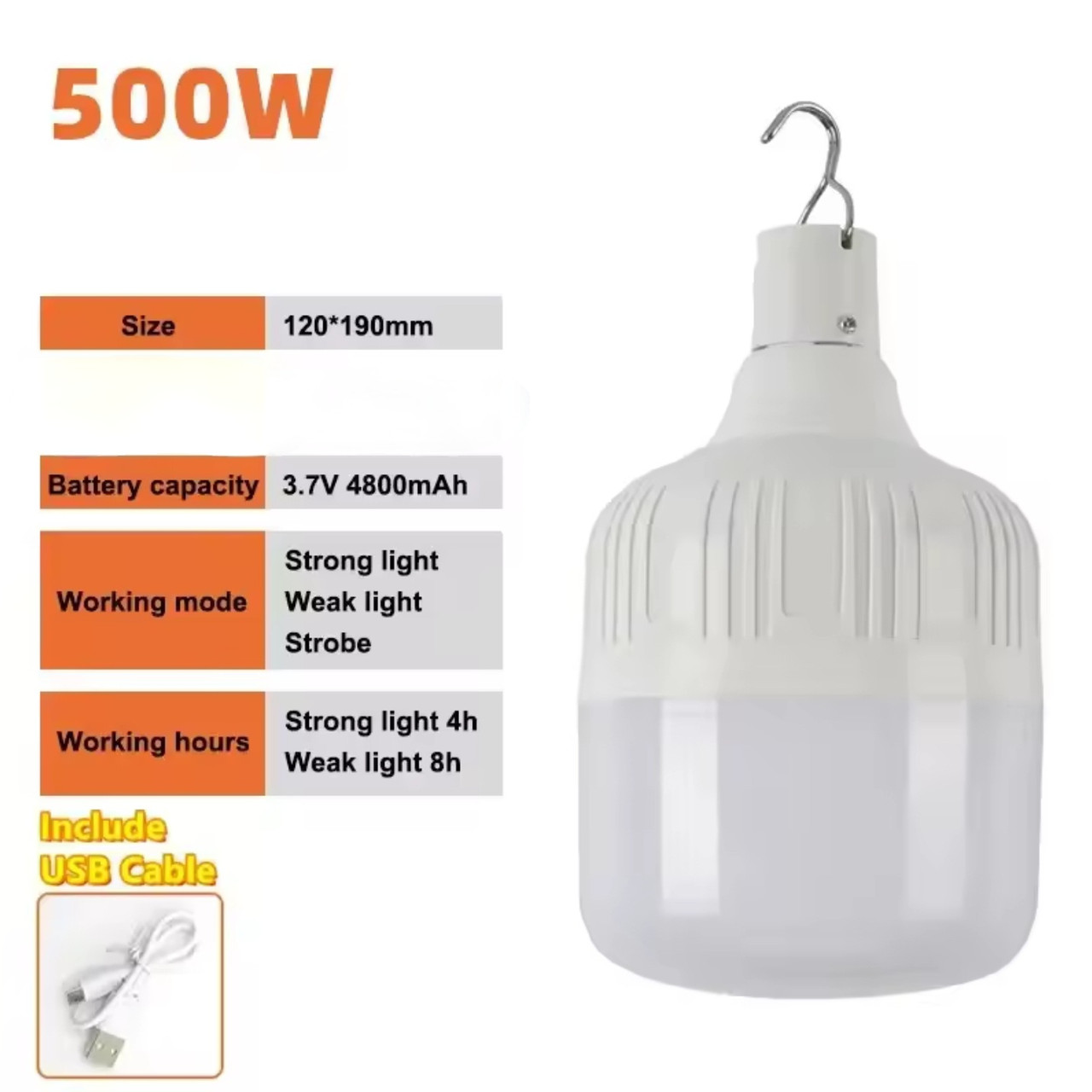 Лампа з акумулятором 80W LED Lamp White працює автономно 4 години