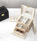 Скринька для прикрас на замку. Органайзер для ювелірних виробів із дзеркалом Чорний, фото 4