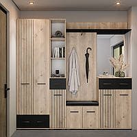 Передпокій у коридор із дзеркалом Амбре 210 см дуб білий та чорний з фасадами в еко стилі