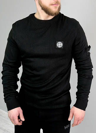 Чоловічий светр Stone Island чорний, кофта чоловіча Стон Айленд класична з патчем, чорний джемпер Стоник, фото 1