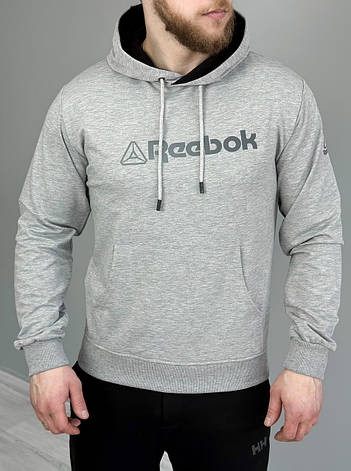 Чоловіче худі reebok з капюшоном сіре, сіре чоловіче спортивне кофта Рибок, фото 1