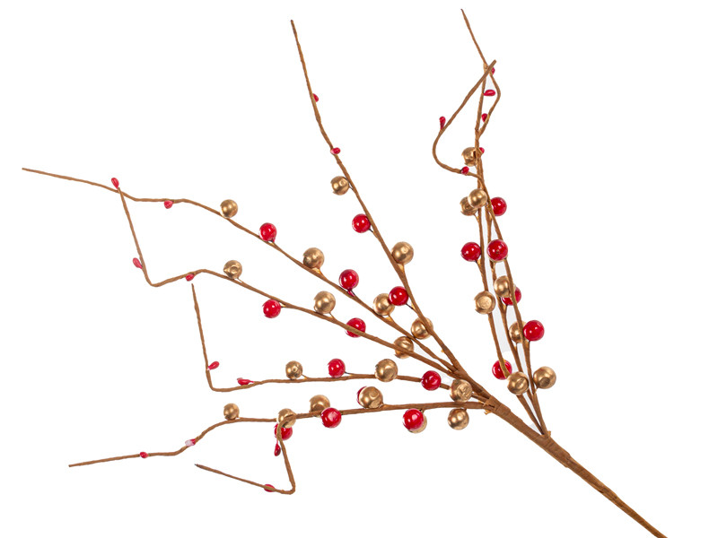 Гілка декоративна 47 см червона з золотом (пластик), фото 1