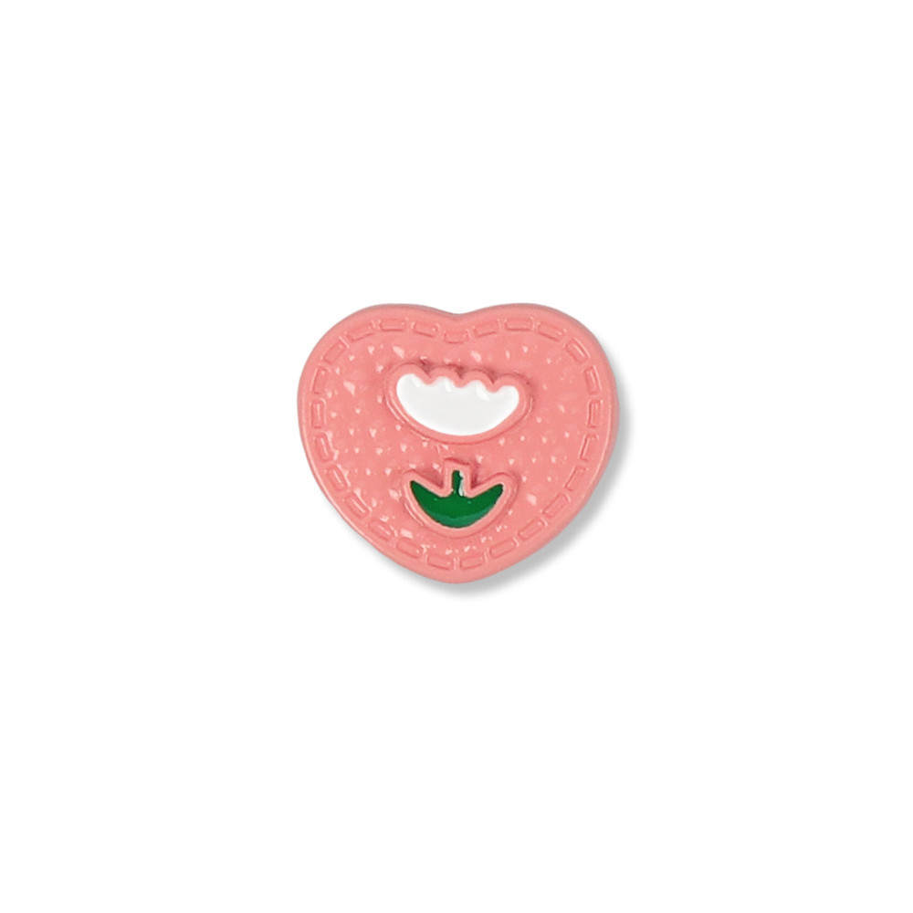 Ґудзик пластиковий "Серце" 15*18 мм, рожевий із білою квіткою, фото 1