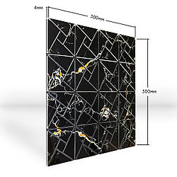 Панель пластикова стінова мозаїка ПЕТ Чорний мармур геометрія прожилки 300х300х4мм плитка самоклейка