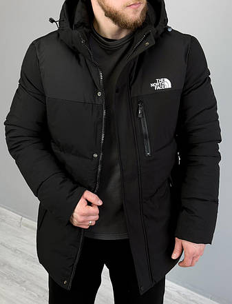Чоловіча зимова куртка The North Face чорна подовжена куртка Зе Норт Фейс із капюшоном, фото 3