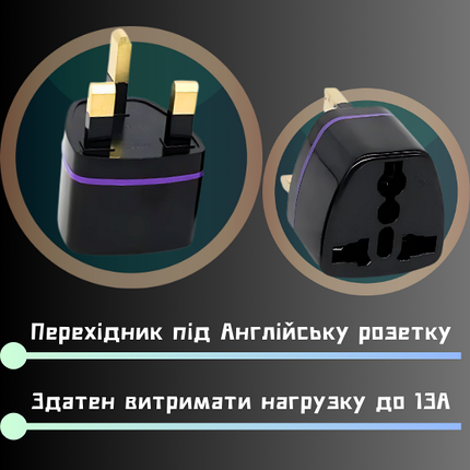 Перехідник під Англійську розетку, тип А, чорний, фото 1