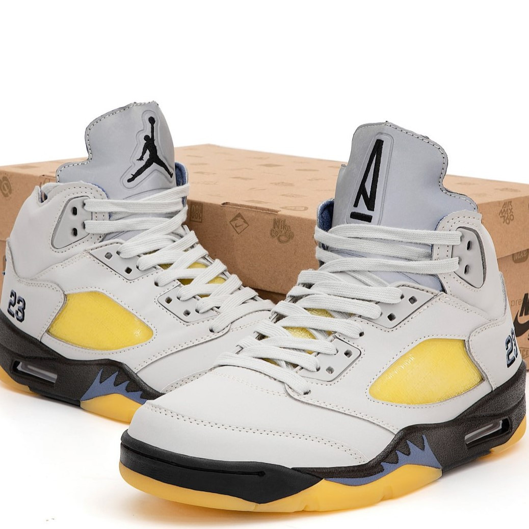 Кросівки чоловічі Nike Air Jordan 5 Retro Dawn осінь-весна сірі. Живе фото
