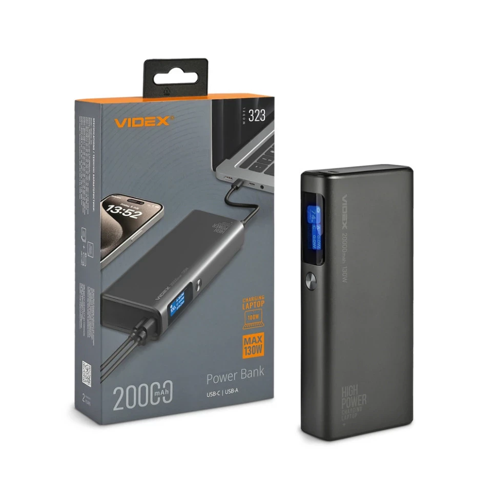 Повербанк VIDEX VPB-323,  20000mAh, PD100W Black
