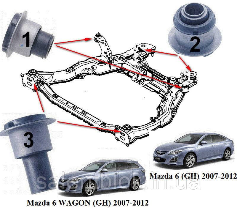 Сайлентблоки переднього підрамника Mazda 6 (GH) комплект 6шт Febest