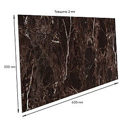 Самоклеючі стінові панелі ПЕТ Шоколадний мармур коричневий під камінь 300х600х2мм плитка пластикова