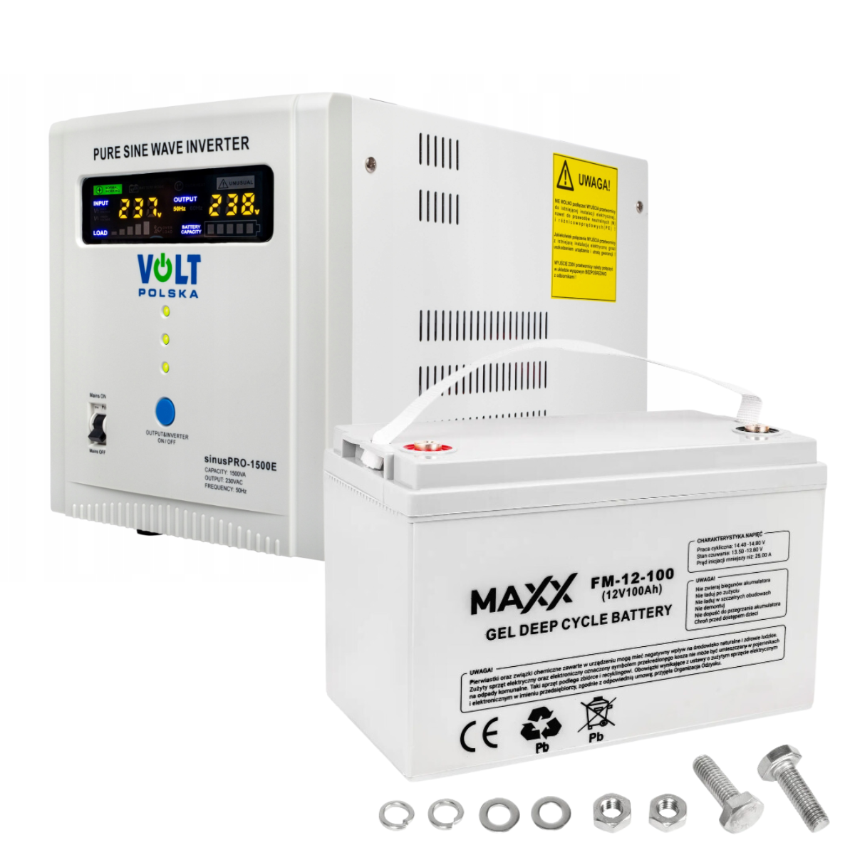 Аварійний комплект Volt Polska SINUS PRO 1500E 12/230V 1000/1500W + Акумулятор гелевий 4SUN MAXX GEL 100 Ah