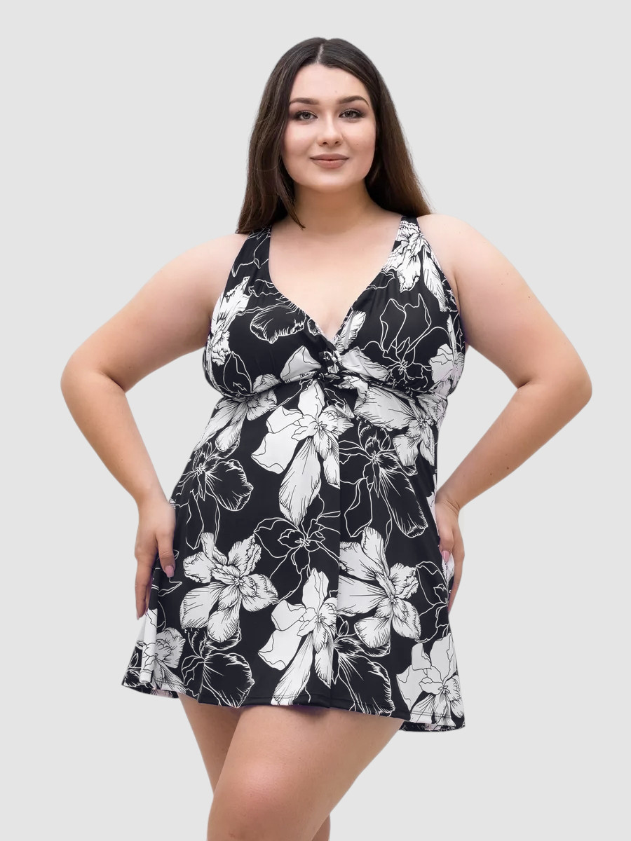 Купальник танкіні із закритою спиною та шортами Fuba 25117 чорний-білий 52 54 56 58 60 український розмір