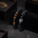 Браслет чоловічий з натурального каменю з левом ONEPRIDE чорний комплект, фото 6