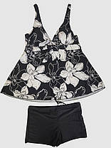 Купальник танкіні із закритою спиною та шортами Fuba 25117 чорний-білий 52 54 56 58 60 український розмір, фото 5