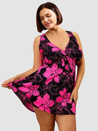 Купальник танкіні із закритою спиною та шортами Fuba 25117 чорний-малиновий 54 56 58 60 український розмір, фото 1