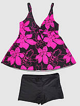 Купальник танкіні із закритою спиною та шортами Fuba 25117-1 чорний-малиновий 52 54 56 58 60 український розмір, фото 5