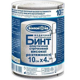Бинт еластичний стрічковий високої розтяжності "Білосніжка" розмір 10см.x4м