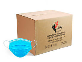Маска медична Hoff Medical 3-шарова з гумовими петлями (80 уп./ящик)