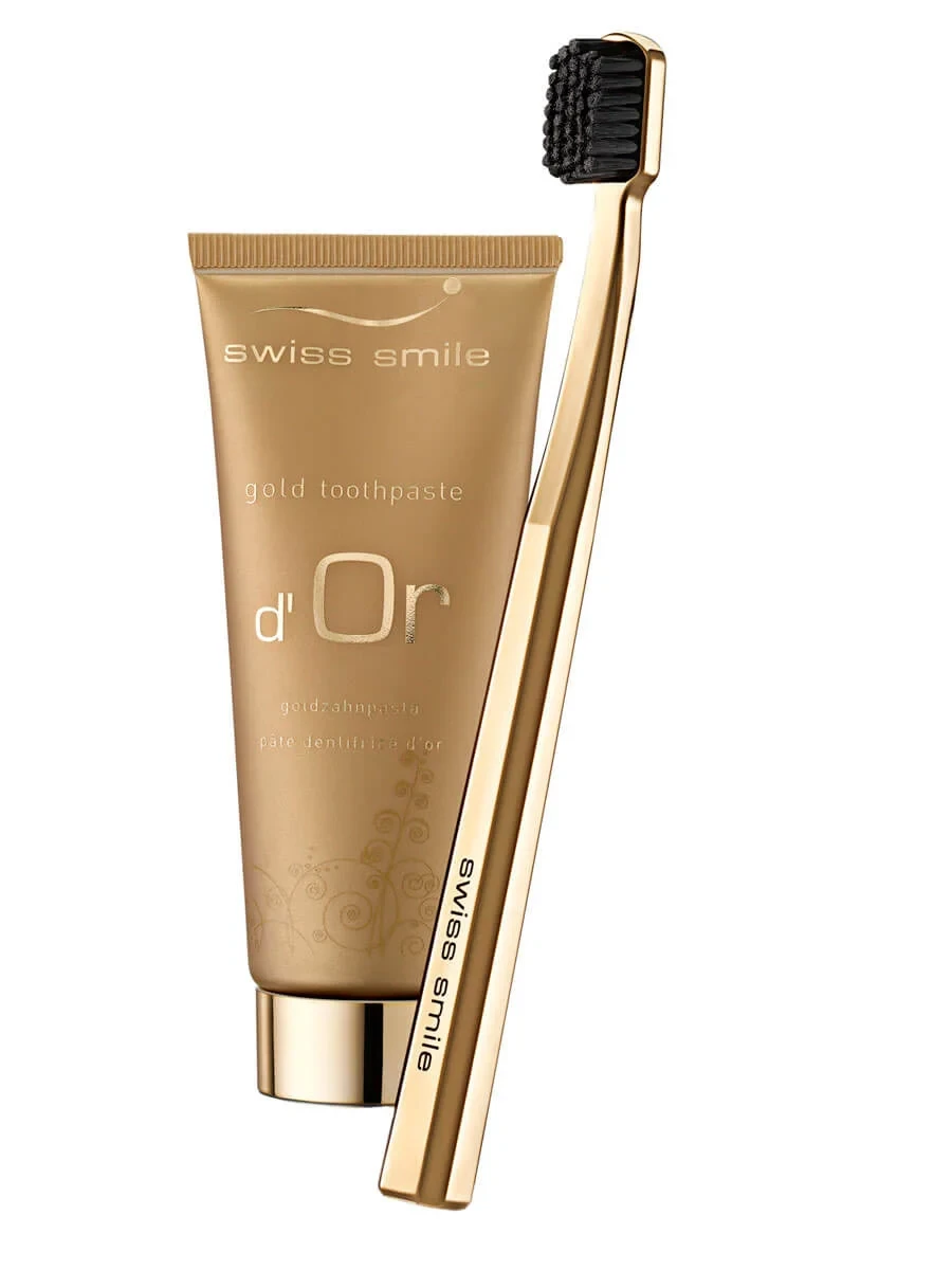 Золота зубна щітка та золота зубна паста 75 мл Swiss Smile D'Or, фото 1