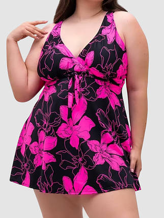 Купальник танкіні із закритою спиною та шортами Fuba 25117-1 чорний-малиновий 52 54 56 58 60 український розмір, фото 1