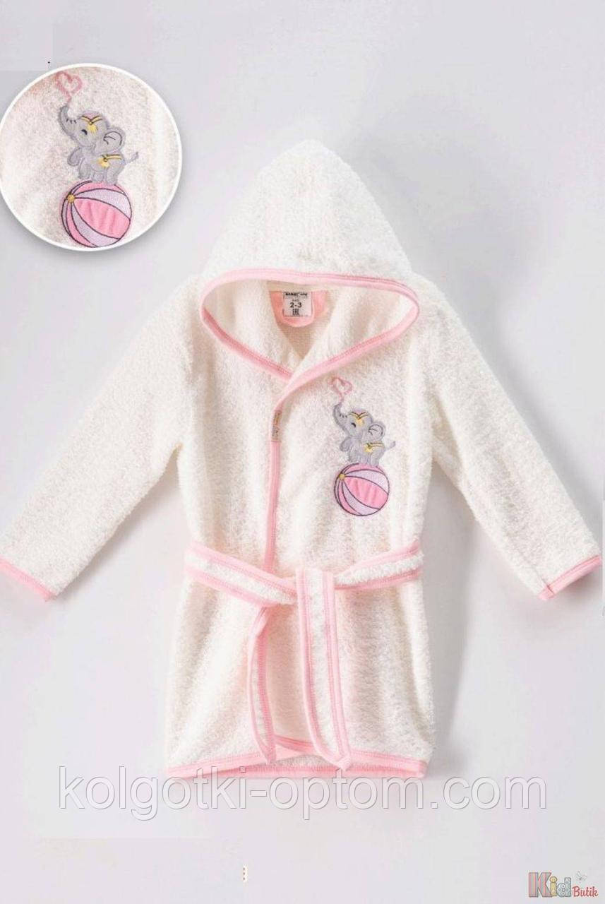 ОПТОМ Халат махровий молочний з рожевим "Слоненя" (98 см.)  Ramel Kids 2125000863764
