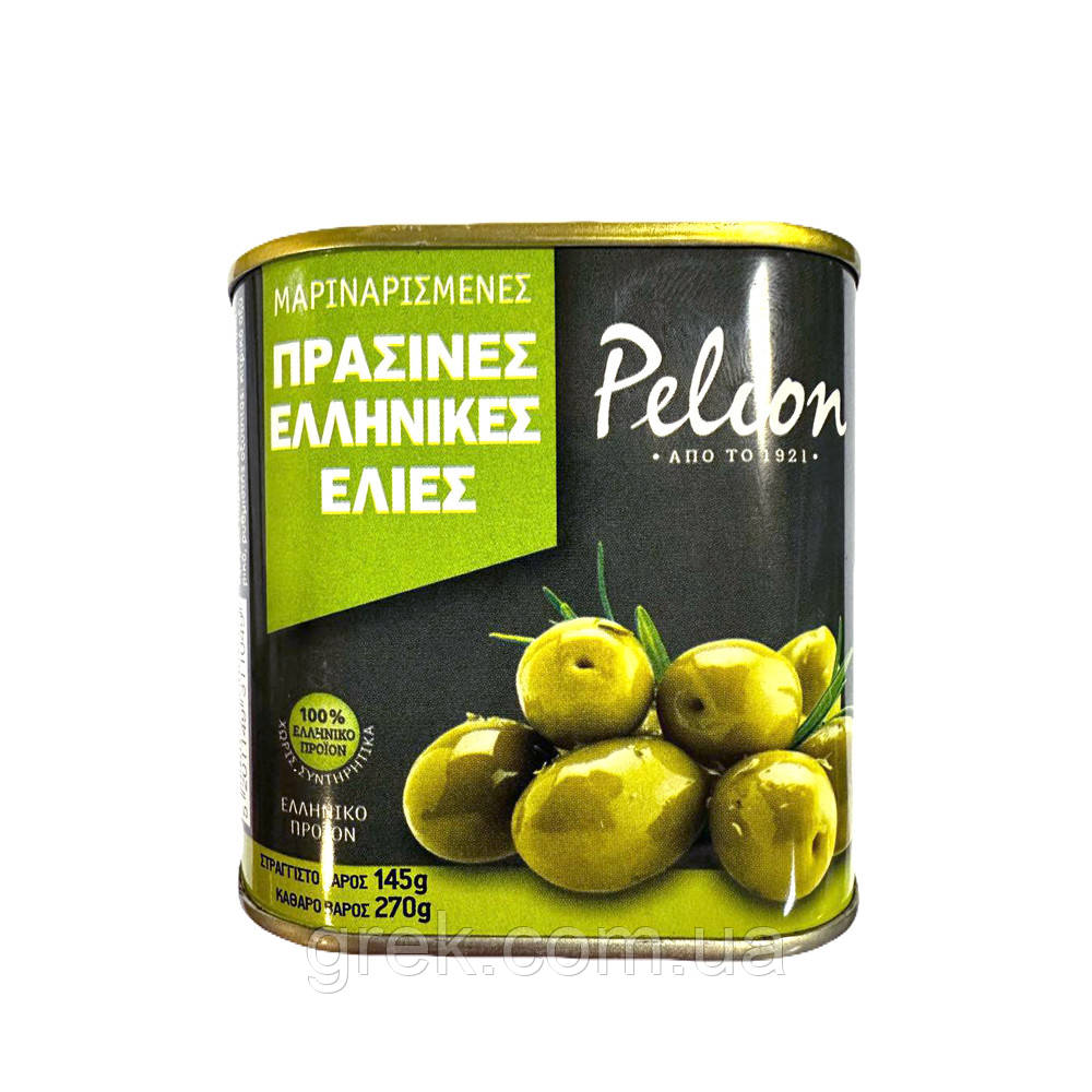 Оливки зелені мариновані з додаванням оливкової олії Pelion 145 г, фото 1
