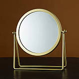 Дзеркало настільне косметичне для макіяжу кругле на підставці Золото, фото 2