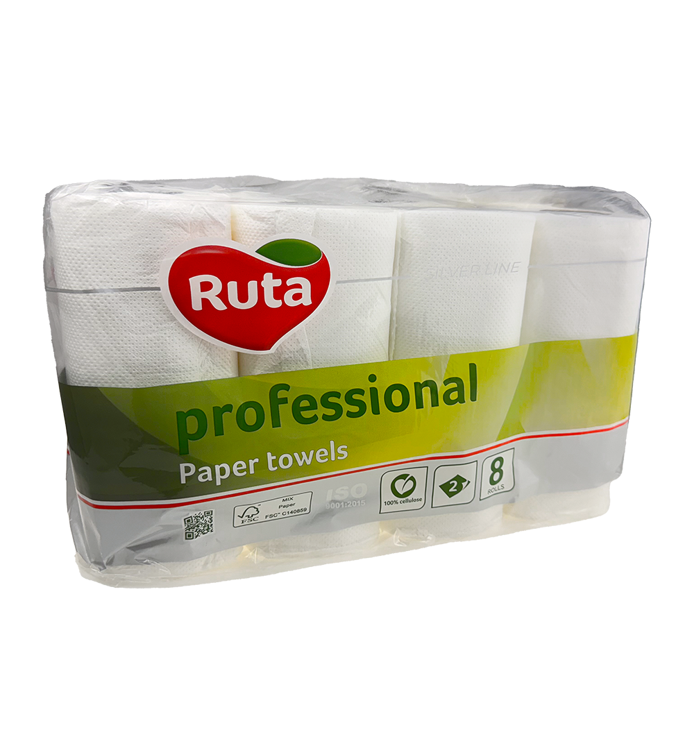 Рушник в рулоні Ruta 2-шаровий білий, 8 шт/уп