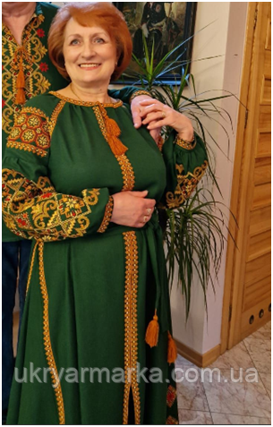 Сукня вишиванка зелена довга 