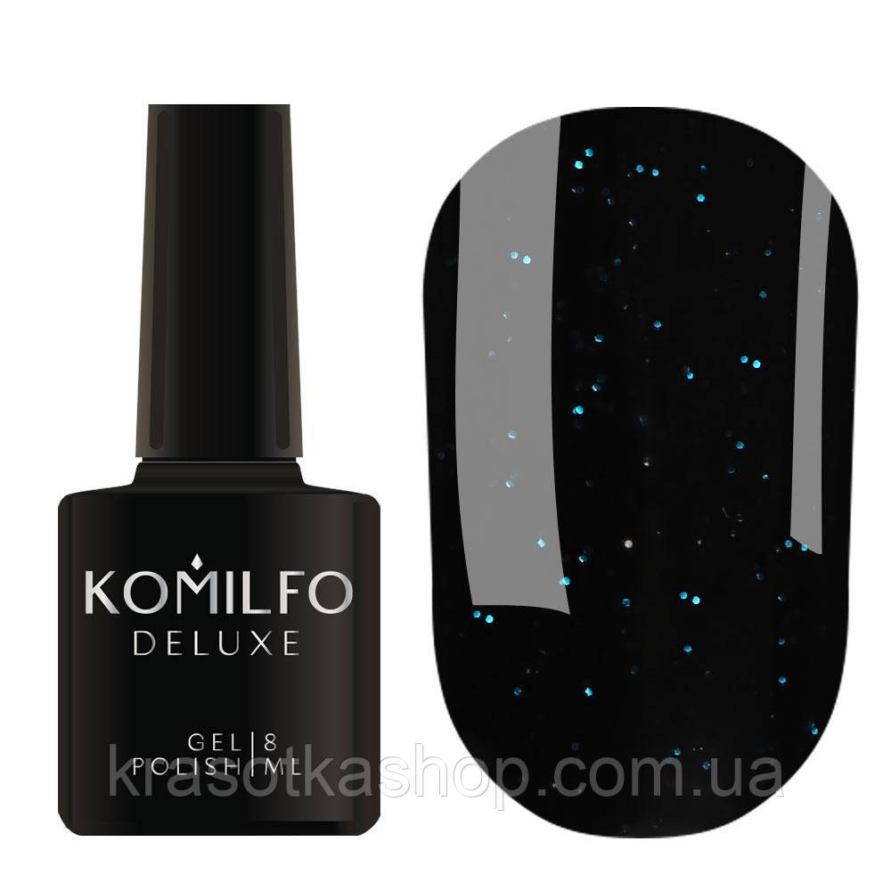 Гель-лак «Black Blue» чорний з синім мерехтінням Komilfo, 8мл