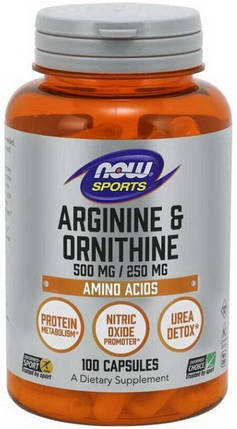 Амінокислоти Аргінін + Орнітин NOW Arginine Ornithine 100 капсул, фото 1