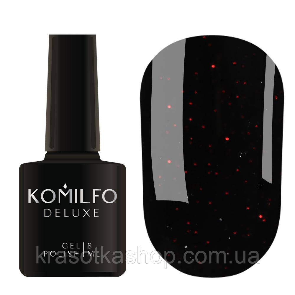 Гель-лак «Black Red» чорний з червоним мерехтінням Komilfo, 8мл