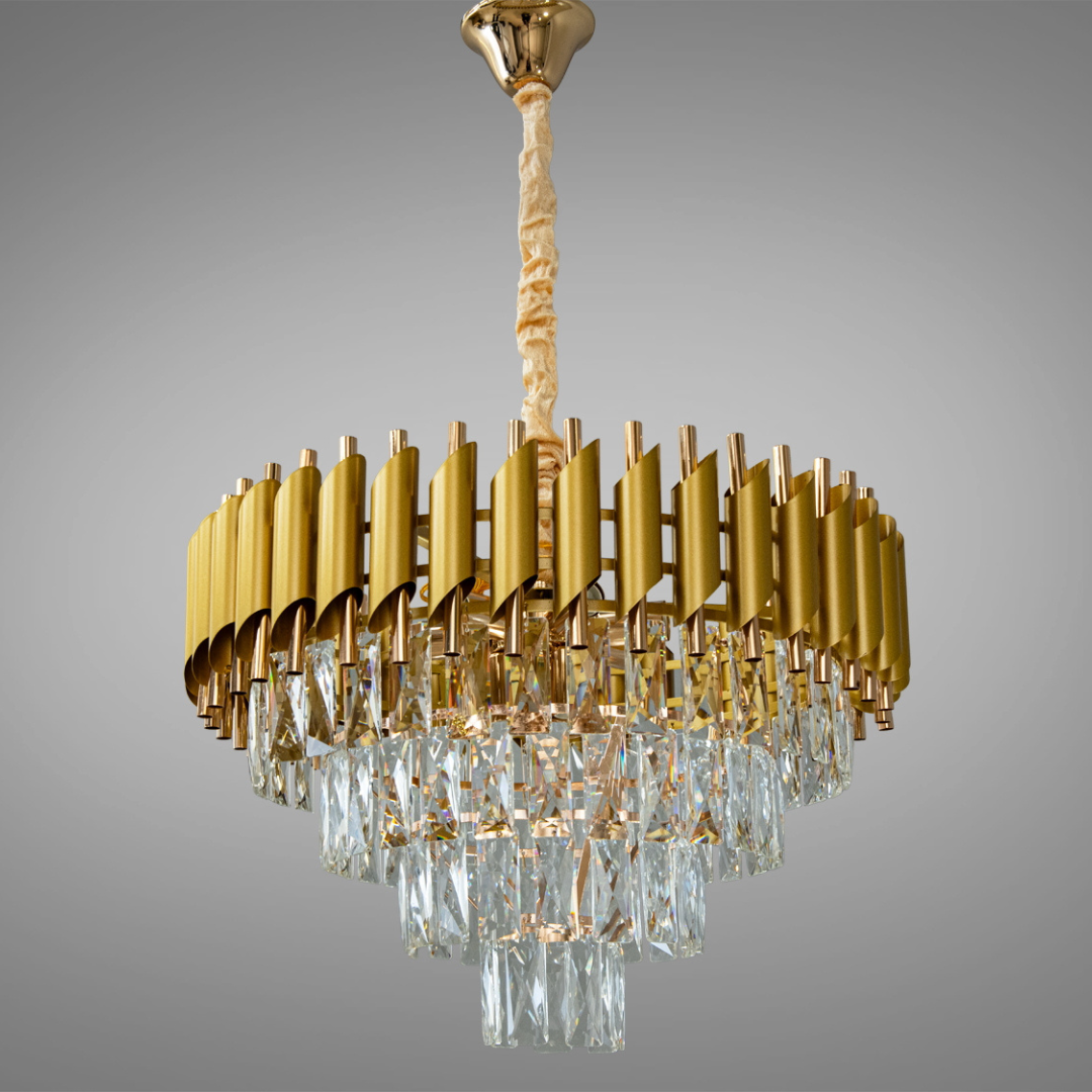 Люстра класична підвіснаі діаметр 55 см Diasha цоколь E14 ламп 9 шт колір Золотистий 9001-550GD+SGD, фото 1