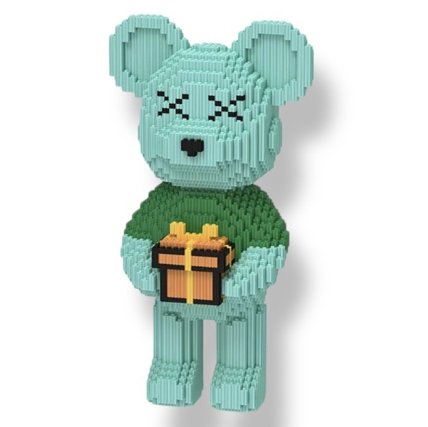 Конструктор Magic Blocks зелений ведмедик з подарунком Bearbrick, 3D конструктор 43 см