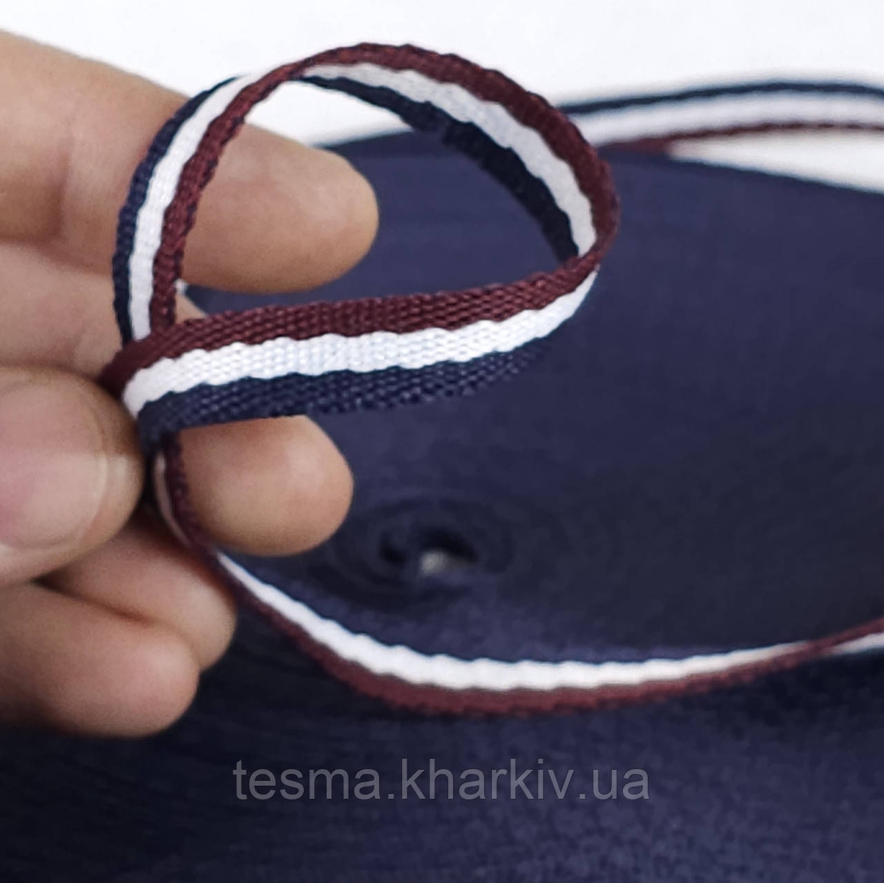 Стрічка киперна, тасьма киперна 10 мм 50 м бардо/біла/синя